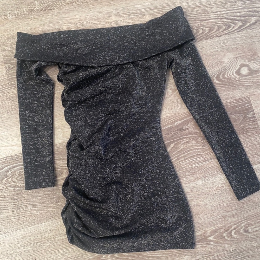 Lovers and Friends XS short mini dress black and silver shiny